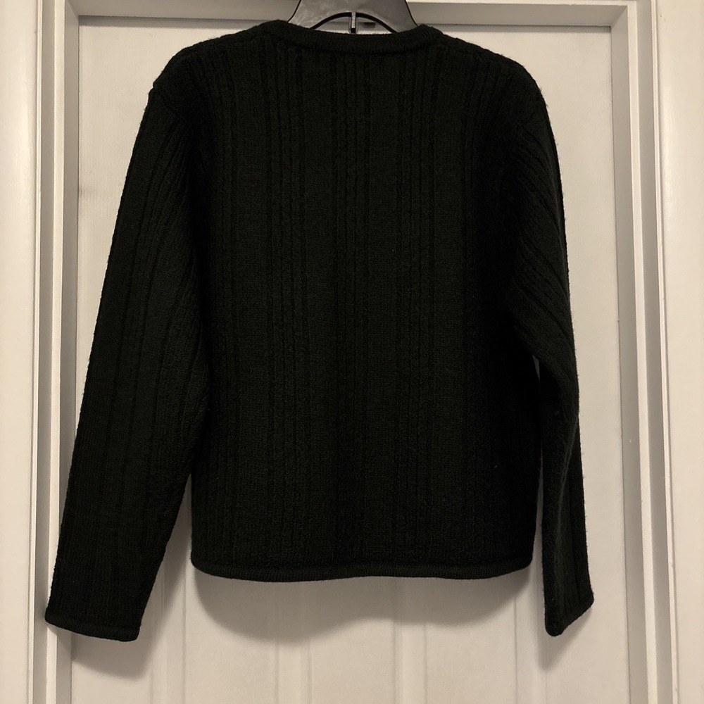 Women's Sweater XL Wool Full Zip Cable Knit Cardigan Dark Green Fisherman Vtg - Picture 6 of 7